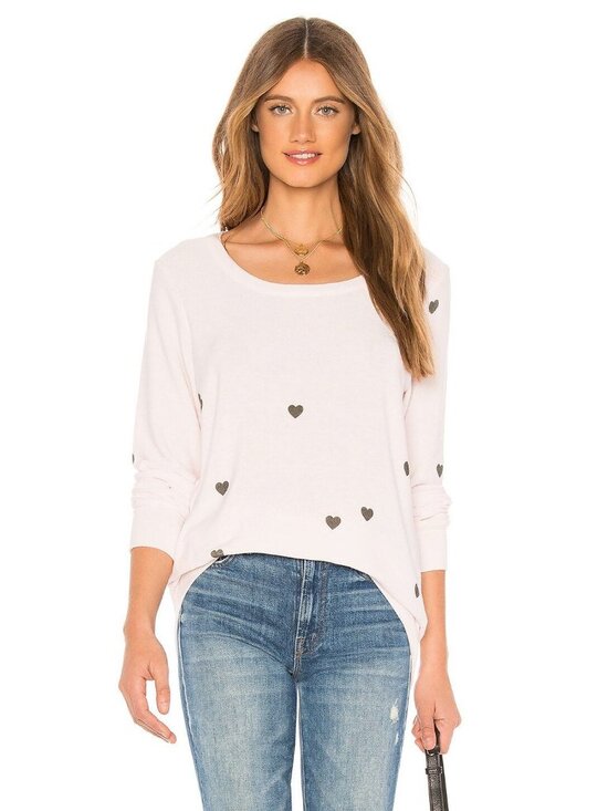 Chaser Sweaters - Chaser Tiny Hearts Lightweight Sweatshirt Pearl Pink